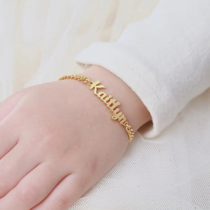 18k gold Name Bracelet , Gold Name Bracelet , Curb chain bracelet , Personalized Jewelry