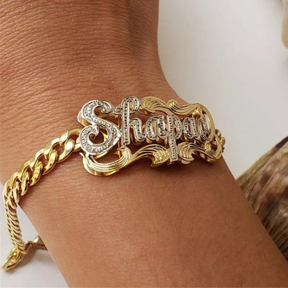 Double Name Bracelet, Nameplate Bracelet ,Customized Two Tone Bracelet