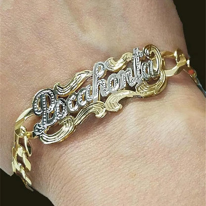 Double Name Bracelet, Nameplate Bracelet ,Customized Two Tone Bracelet