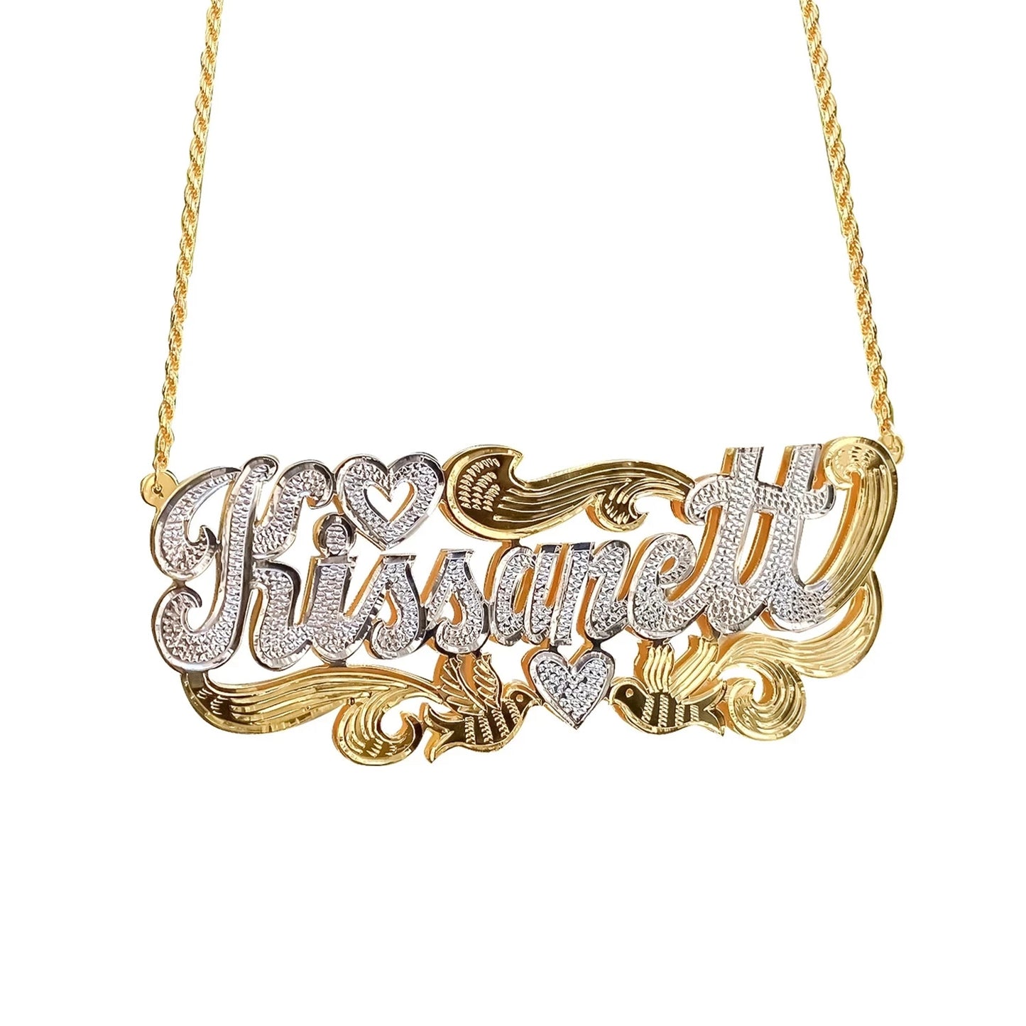 Double Name Plated Necklace , Custom Nameplate Necklace Personalized Name Necklace Custom Nameplate Under Heart Name Necklace