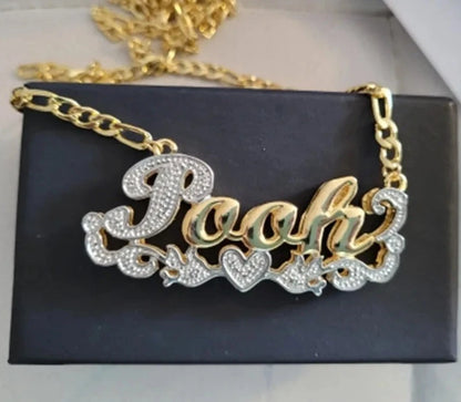 double layer under heart name necklace