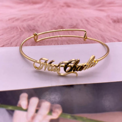 Custom Name Bangle Bracelet, Gift For Women Men Kids