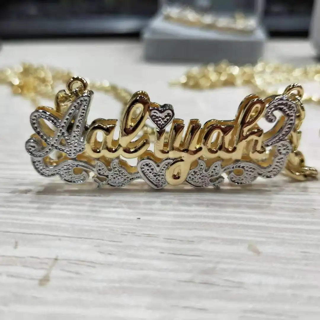 double layer under heart name necklace