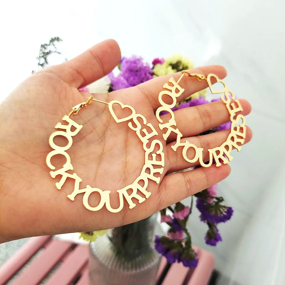 Custom Hoop Name with heart Earrings