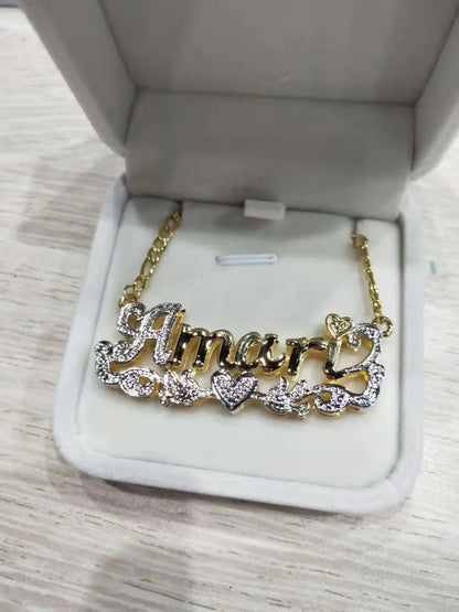 double layer under heart name necklace