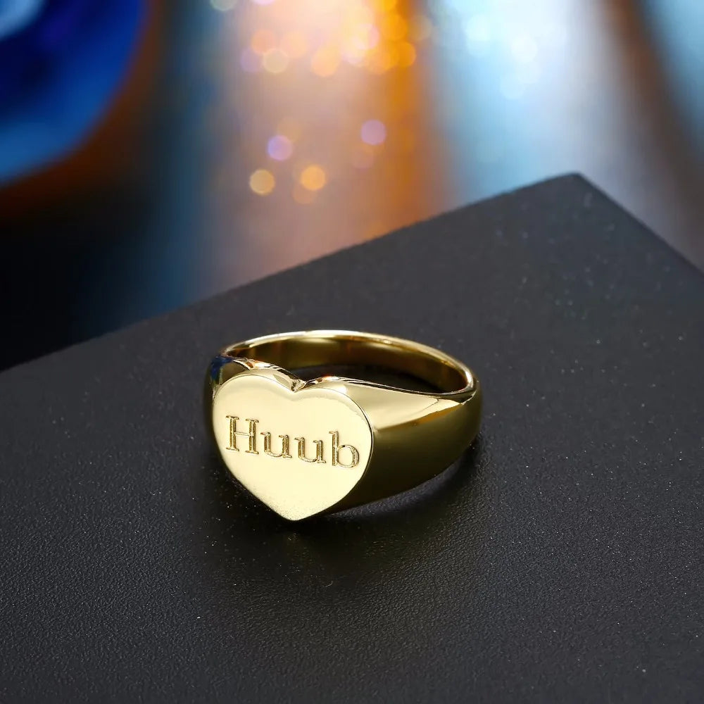 Personalized Heart Signet Ring Heart Ring Engraved Ring 