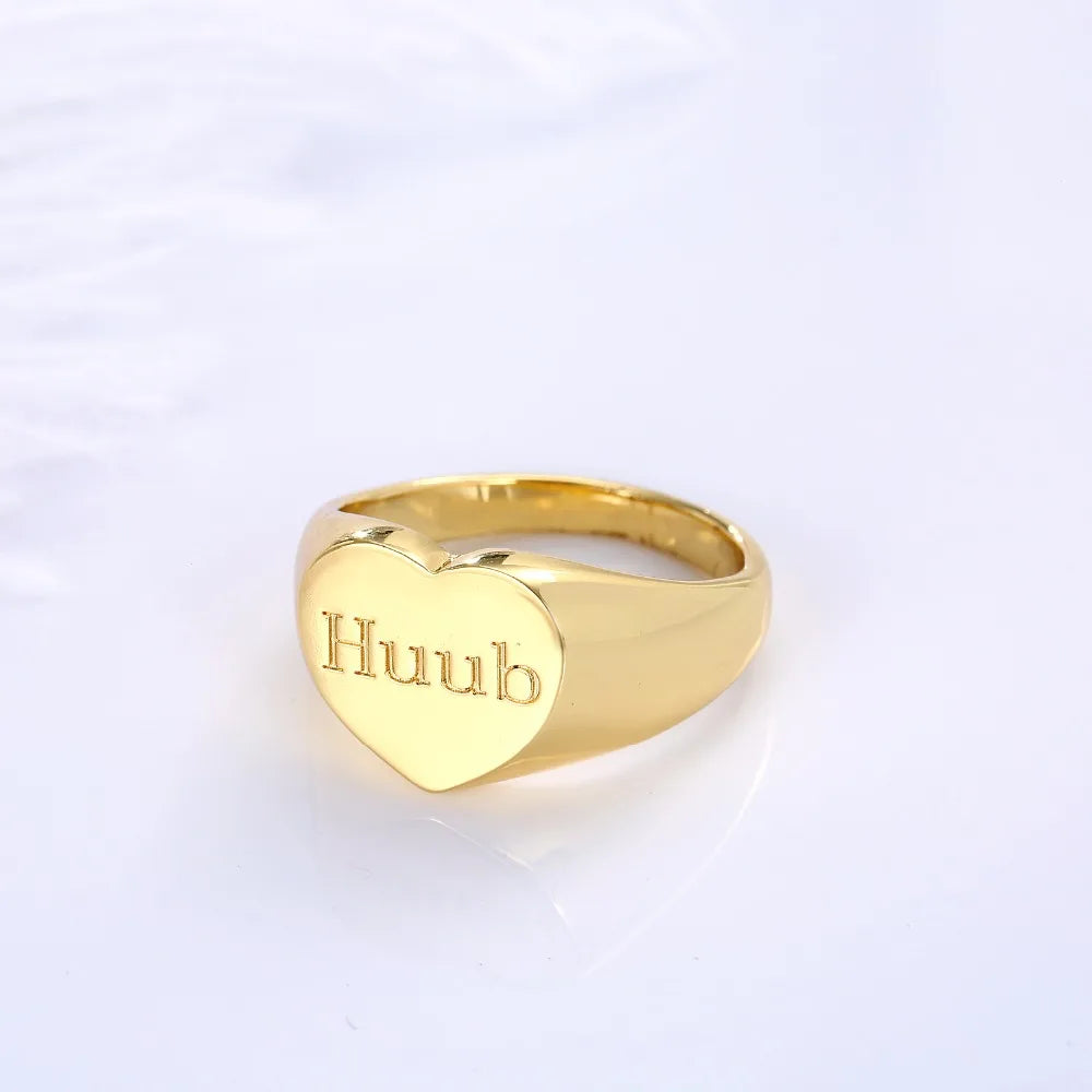 Personalized Heart Signet Ring Heart Ring Engraved Ring 