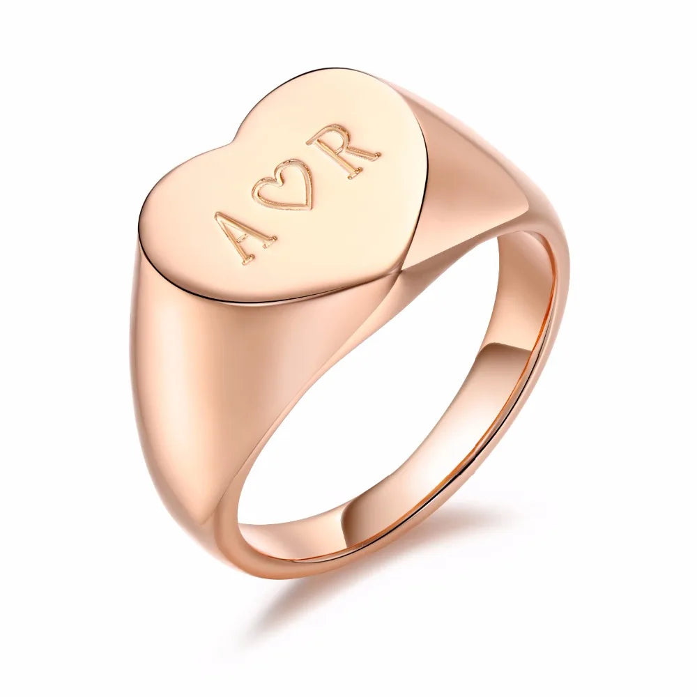 Personalized Heart Signet Ring Heart Ring Engraved Ring 