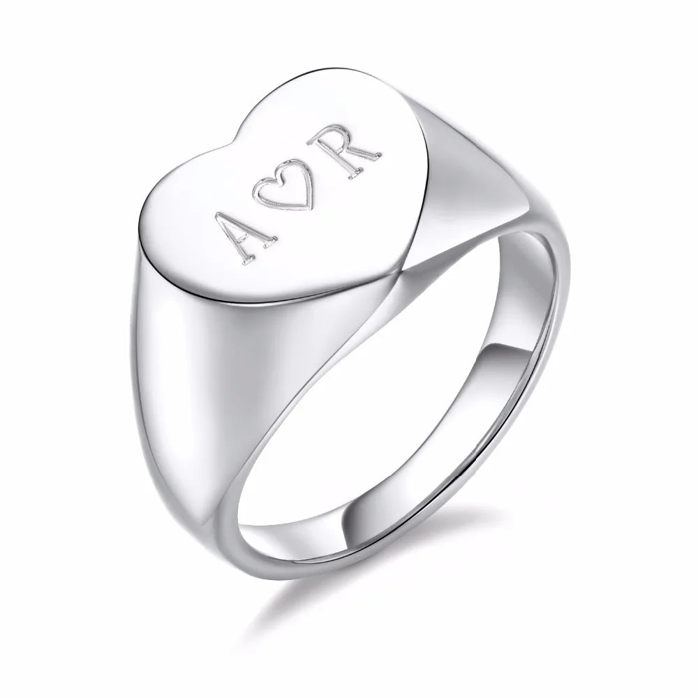 Personalized Heart Signet Ring Heart Ring Engraved Ring 