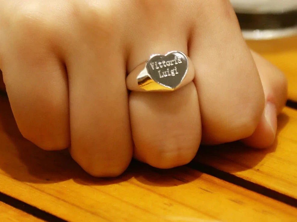 Personalized Heart Signet Ring Heart Ring Engraved Ring 