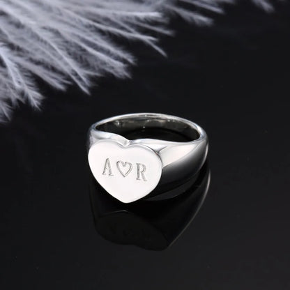 Personalized Heart Signet Ring Heart Ring Engraved Ring 