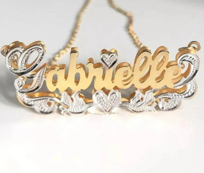 double layer under heart name necklace