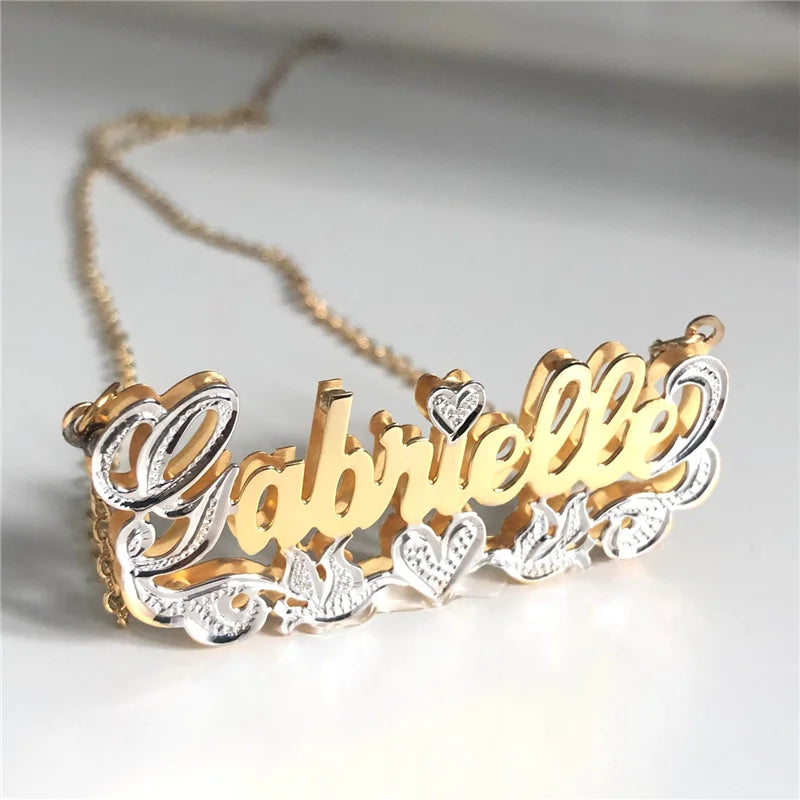 Double Layer Under Heart Name Necklace 