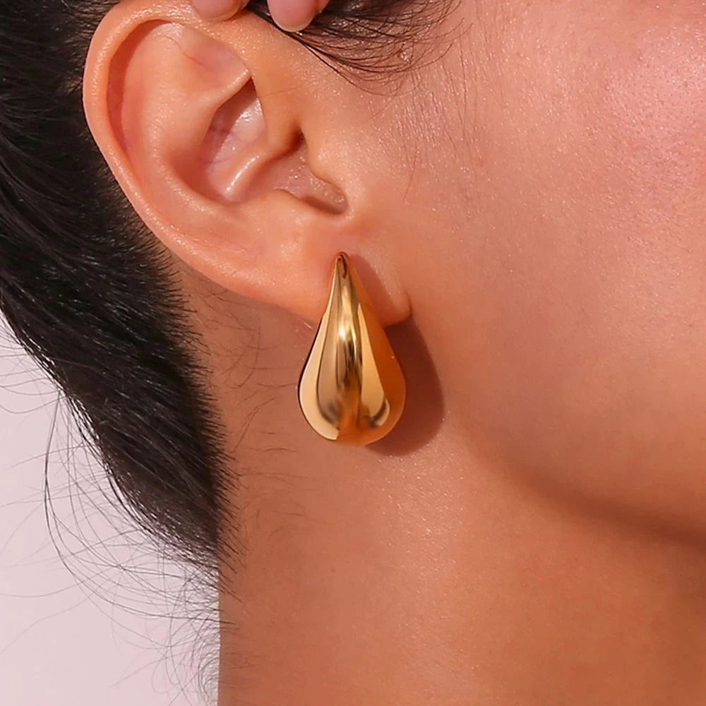 Large Chunky Gold-Plated Earrings, 18K Gold Plated Drop Earrings, Dome Earrings Silver, Elegant Gold Dome Jewelry, Small Drop Gold Earring