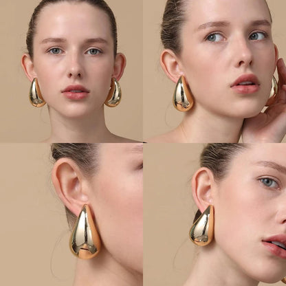 Large Chunky Gold-Plated Earrings, 18K Gold Plated Drop Earrings, Dome Earrings Silver, Elegant Gold Dome Jewelry, Small Drop Gold Earring