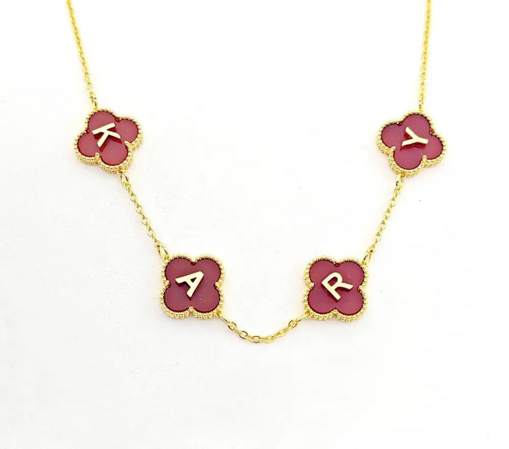 18k Gold Enamel Letter Necklace /Handmade Enamel Initial Necklace /Gold Initial Necklace