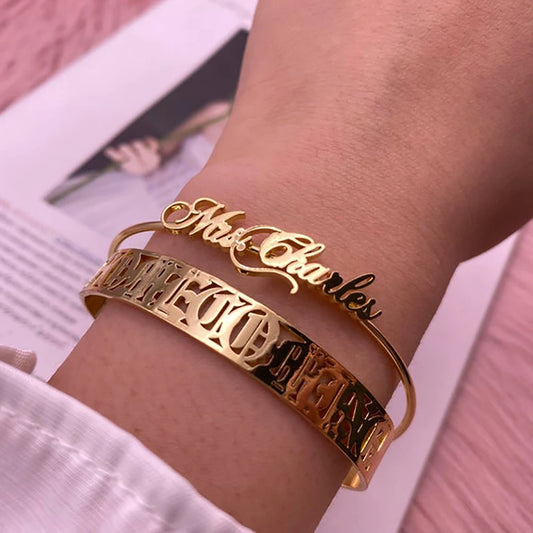 Custom Name Bangle Bracelet, Gift For Women Men Kids