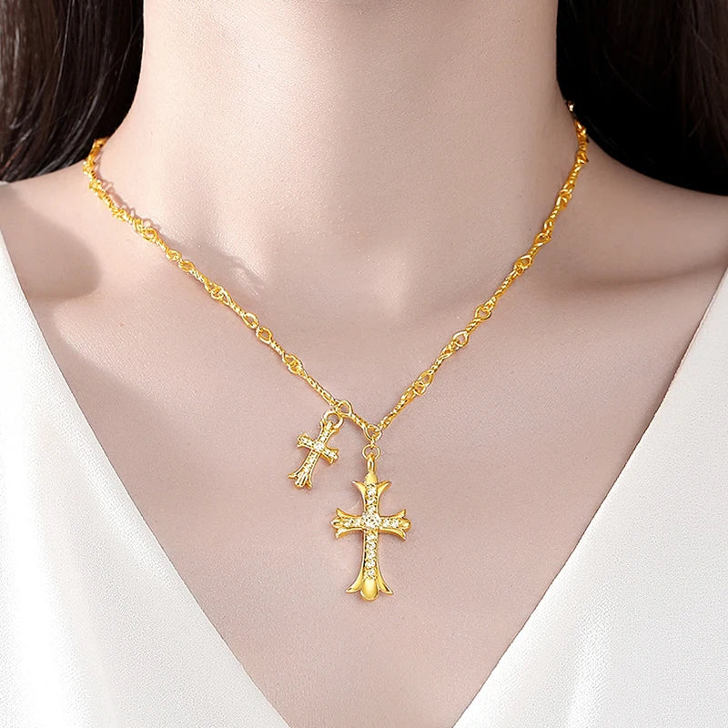 Charm Gold Color Cross Necklace