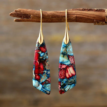 Natural Stone Earrings, Sea Sediment Jasper Drop Earrings, Crystal Healing Jewelry, Inner Peace Meditation Grounding Earrings Gift