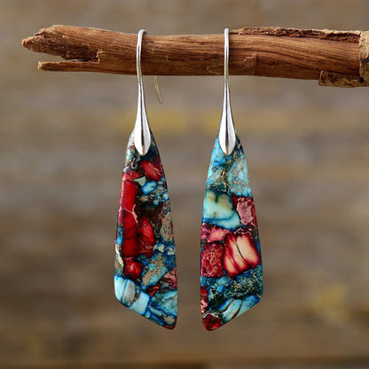 Natural Stone Earrings, Sea Sediment Jasper Drop Earrings, Crystal Healing Jewelry, Inner Peace Meditation Grounding Earrings Gift