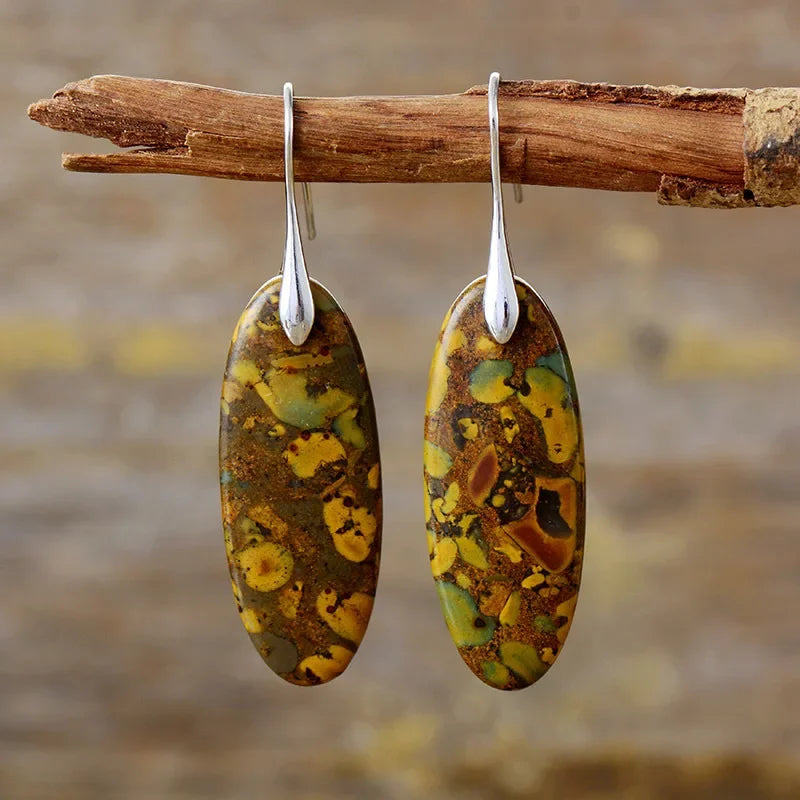 Natural Stone Earrings, Sea Sediment Jasper Drop Earrings, Crystal Healing Jewelry, Inner Peace Meditation Grounding Earrings Gift