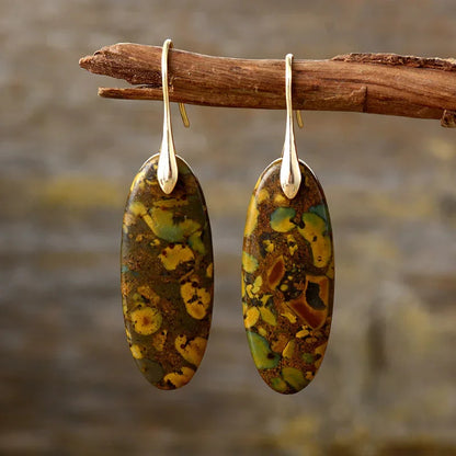 Natural Stone Earrings, Sea Sediment Jasper Drop Earrings, Crystal Healing Jewelry, Inner Peace Meditation Grounding Earrings Gift