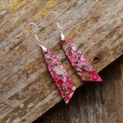 Natural Stone Earrings, Sea Sediment Jasper Drop Earrings, Crystal Healing Jewelry, Inner Peace Meditation Grounding Earrings Gift