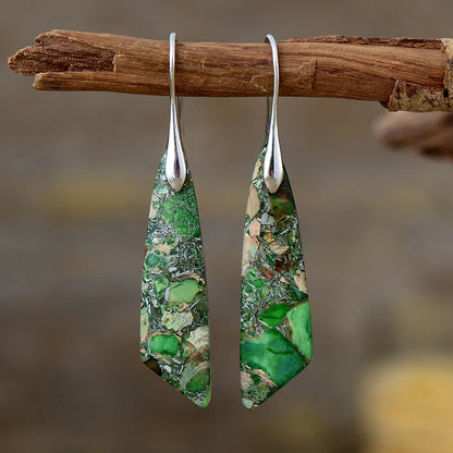 Natural Stone Earrings, Sea Sediment Jasper Drop Earrings, Crystal Healing Jewelry, Inner Peace Meditation Grounding Earrings Gift