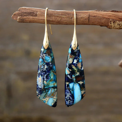 Natural Stone Earrings, Sea Sediment Jasper Drop Earrings, Crystal Healing Jewelry, Inner Peace Meditation Grounding Earrings Gift