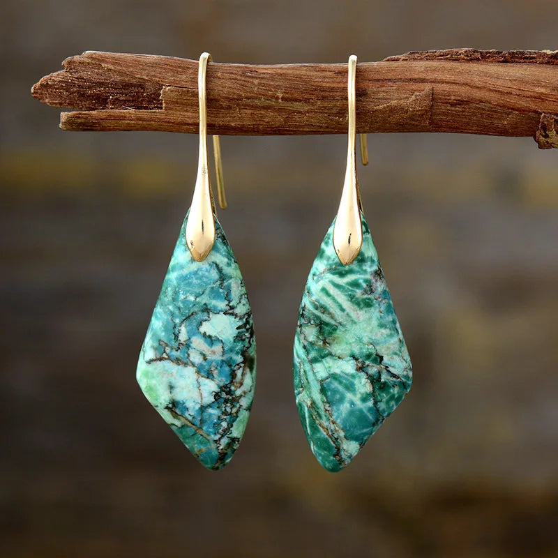 Natural Stone Earrings, Sea Sediment Jasper Drop Earrings, Crystal Healing Jewelry, Inner Peace Meditation Grounding Earrings Gift