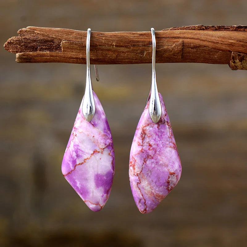 Natural Stone Earrings, Sea Sediment Jasper Drop Earrings, Crystal Healing Jewelry, Inner Peace Meditation Grounding Earrings Gift