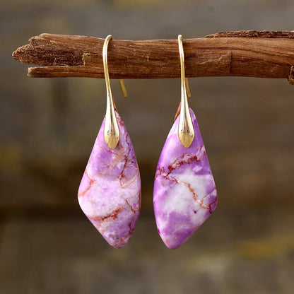 Natural Stone Earrings, Sea Sediment Jasper Drop Earrings, Crystal Healing Jewelry, Inner Peace Meditation Grounding Earrings Gift