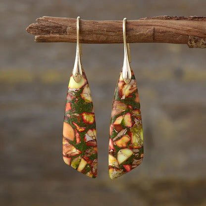 Natural Stone Earrings, Sea Sediment Jasper Drop Earrings, Crystal Healing Jewelry, Inner Peace Meditation Grounding Earrings Gift