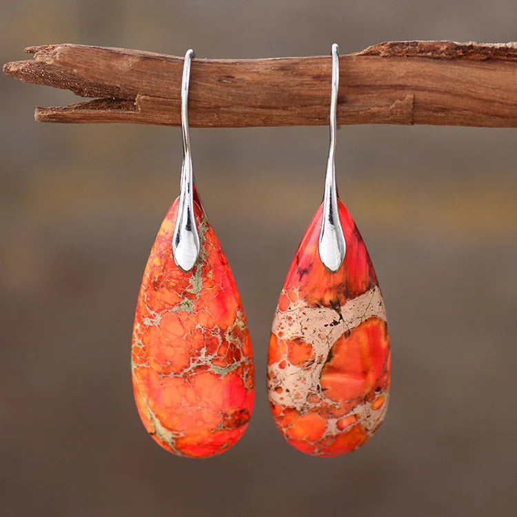 Natural Stone Earrings, Sea Sediment Jasper Drop Earrings, Crystal Healing Jewelry, Inner Peace Meditation Grounding Earrings Gift