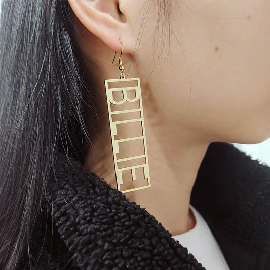 Custom Big Name Earrings Rectangular Earrings - KN Gifts