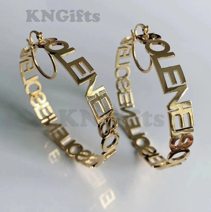 Custom Hoop Name Earrings J - Lo Inspired Name Big Hoop - KN Gifts