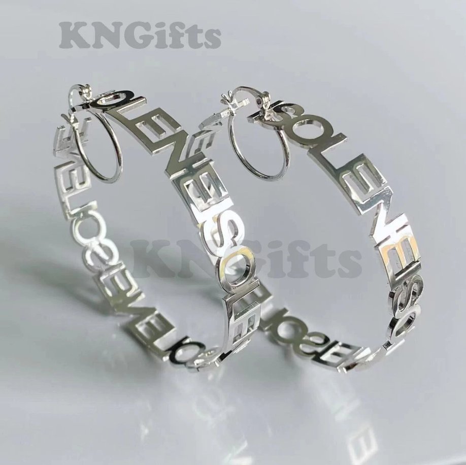 Custom Hoop Name Earrings J - Lo Inspired Name Big Hoop - KN Gifts