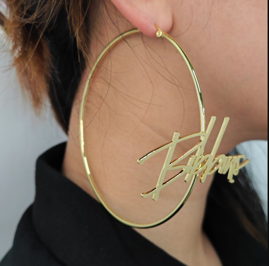 Custom Hoop Name front Earrings gold jewelry shining so bright - KN Gifts