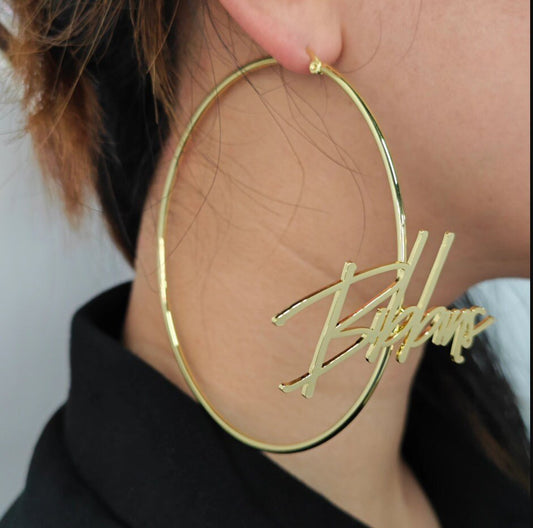 Custom Hoop Name front Earrings gold jewelry shining so bright - KN Gifts