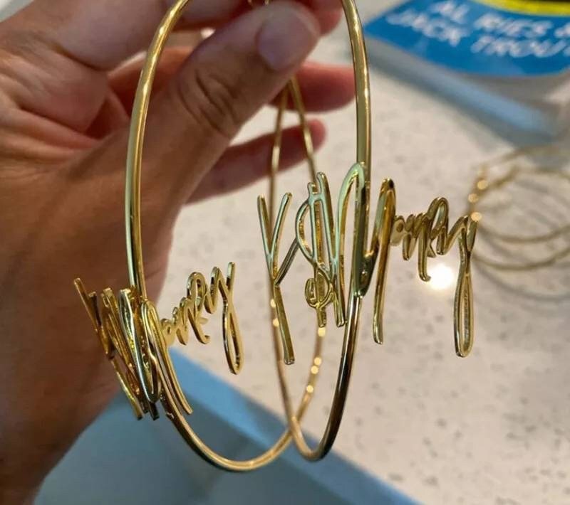 Custom Hoop Name front Earrings gold jewelry shining so bright - KN Gifts