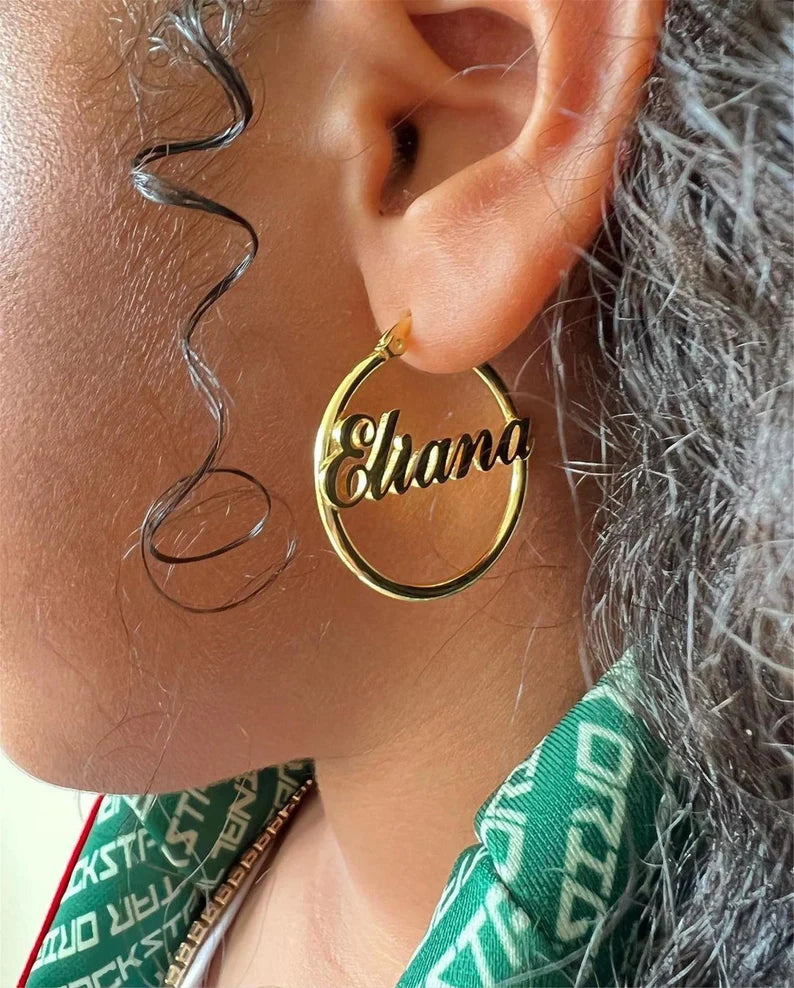 Custom Made large Hoop Earrings With Your Name in Script Font (Order Any Name) - Name Earrings in Yellow Gold, Rose Gold Or Sterling outlets Silver