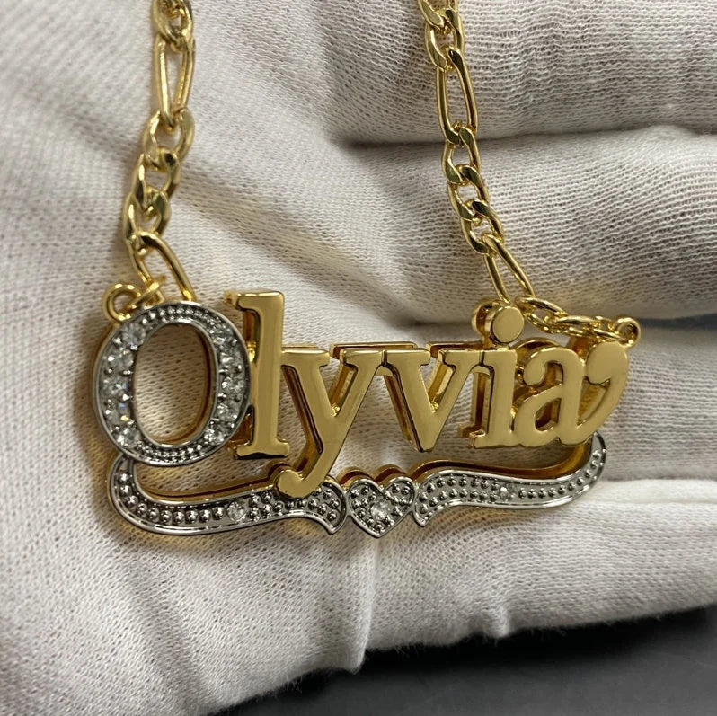 double layer under heart name necklace