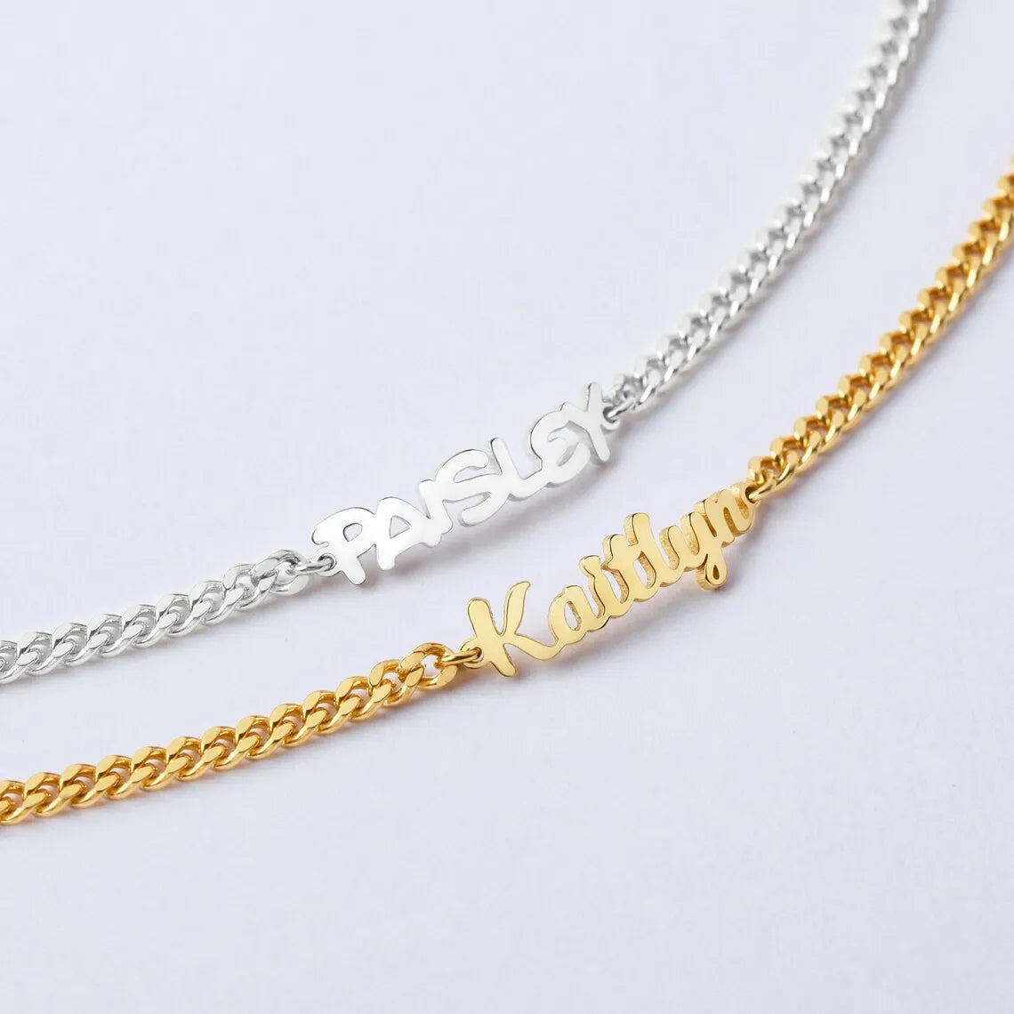 18k gold Name Bracelet , Gold Name Bracelet , Curb chain bracelet , Personalized Jewelry